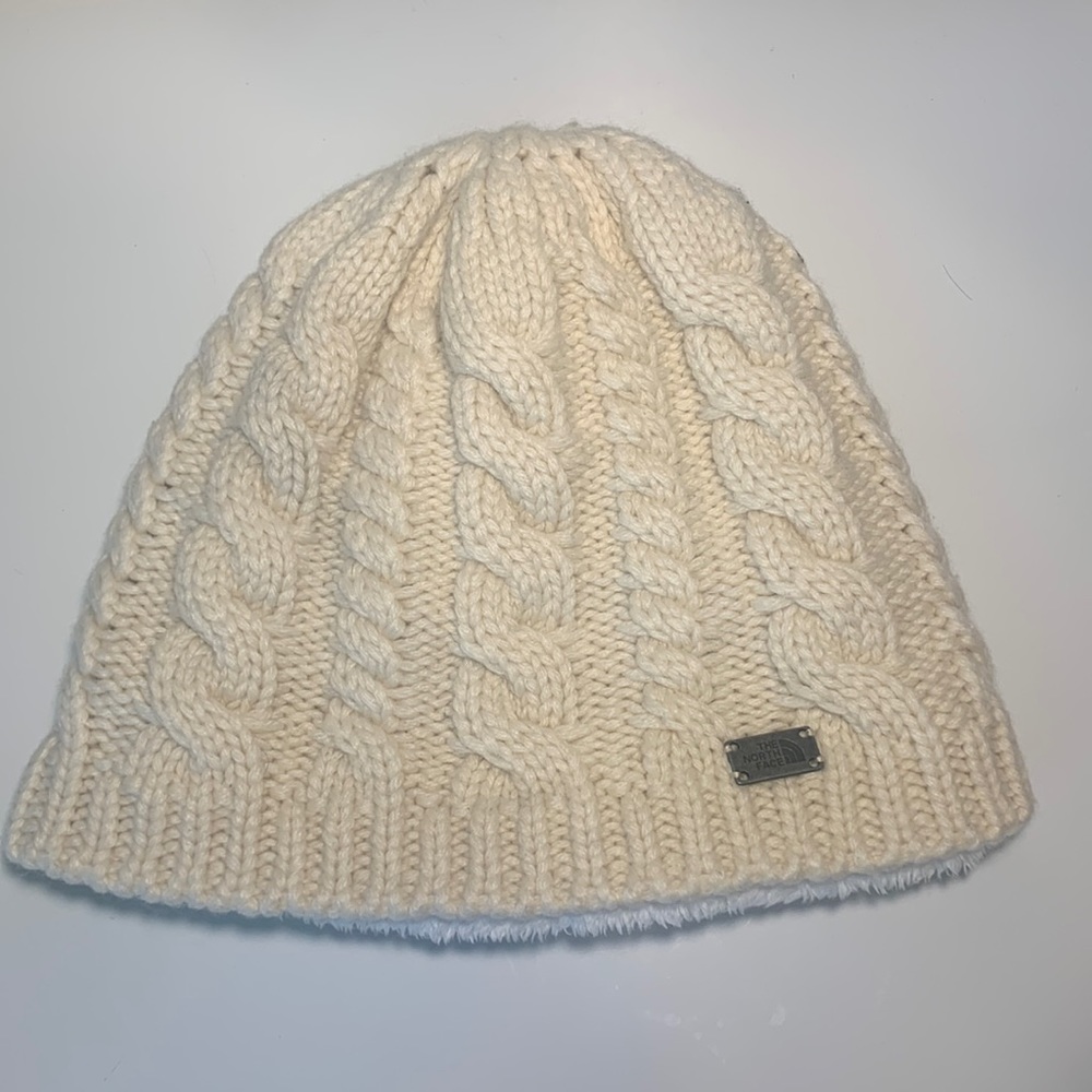 North face cream color beanie